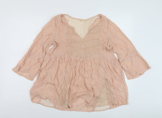 Hollister Womens Pink Cotton Basic Blouse Size M V-Neck