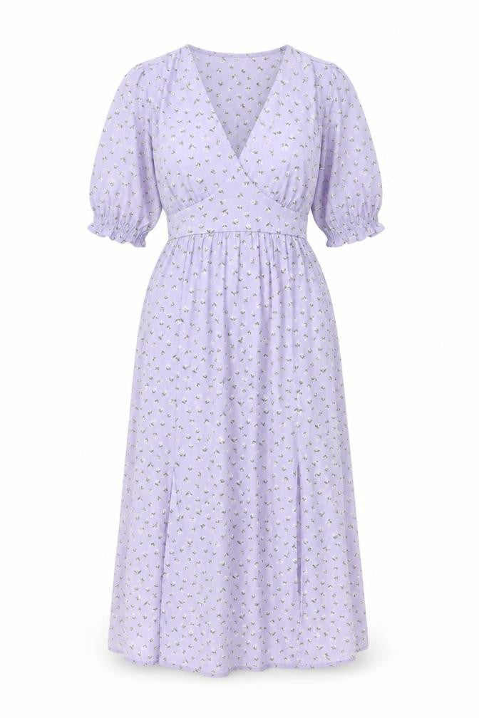 Monki Womens Purple Floral Polyester A-Line Size 6 V-Neck Pullover