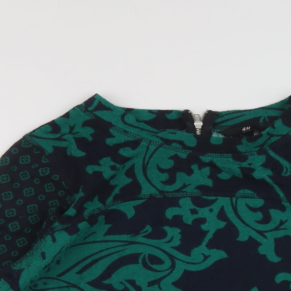 H&M Womens Green Geometric Polyester Basic Blouse Size S Round Neck