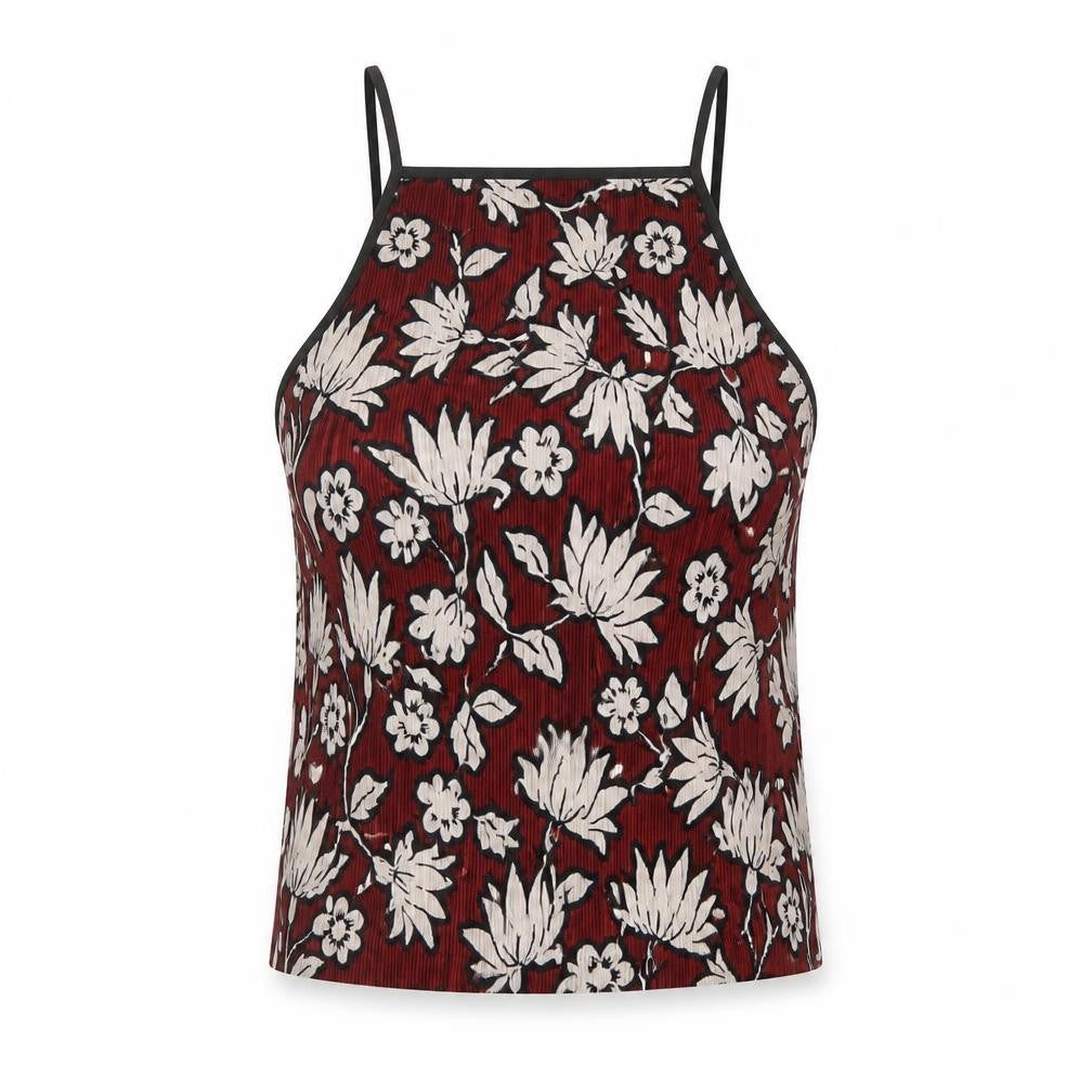 Topsho[p Womens Red Geometric Polyester Basic Tank Size 12 Square Neck