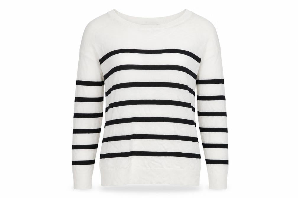 Marks and Spencer Womens White Round Neck Striped Acrylic Pullover Jumper Size XS