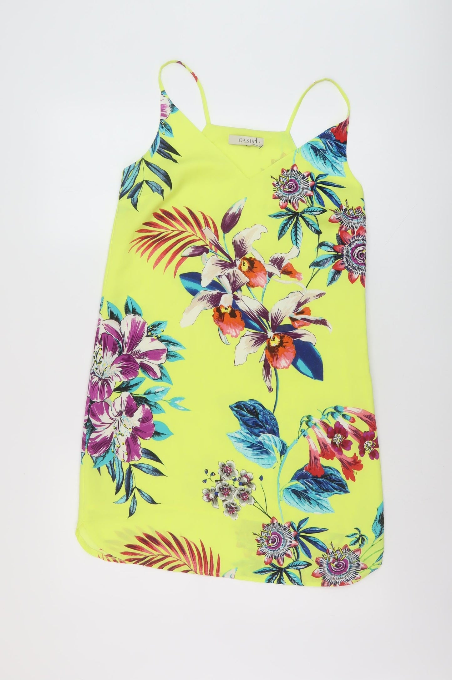 Oasis Womens Yellow Floral Polyester Mini Size 8 V-Neck Pullover