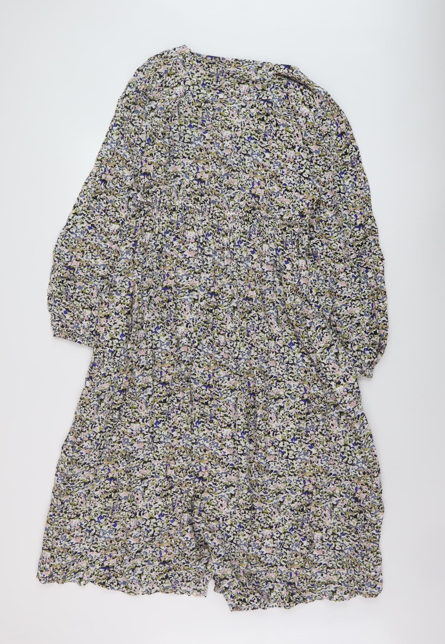 Marks and Spencer Womens Multicoloured Floral Viscose A-Line Size 10 V-Neck Button