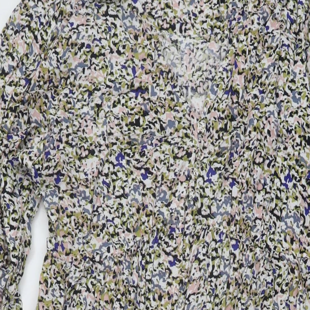 Marks and Spencer Womens Multicoloured Floral Viscose A-Line Size 10 V-Neck Button