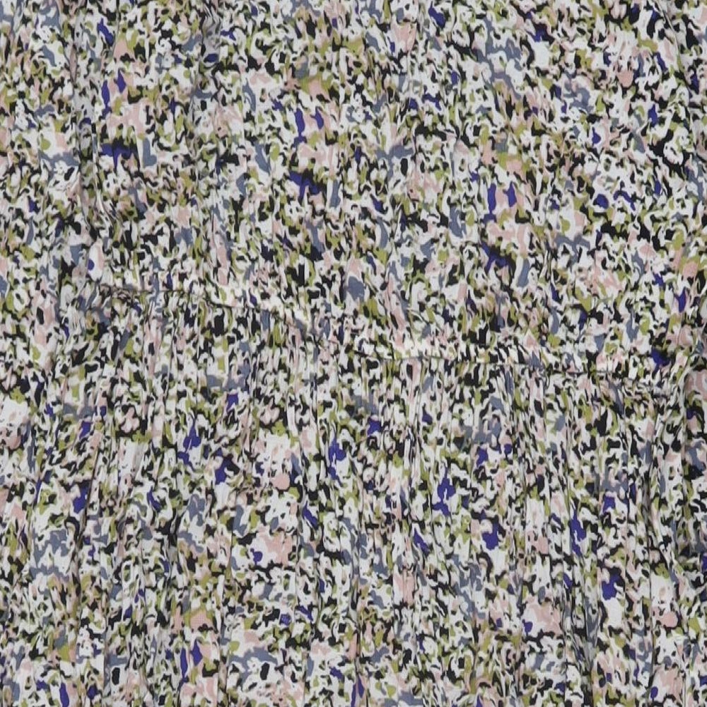 Marks and Spencer Womens Multicoloured Floral Viscose A-Line Size 10 V-Neck Button