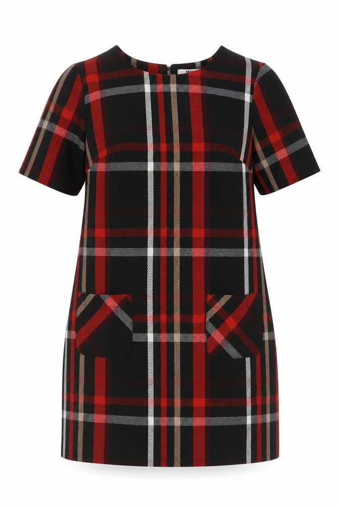 Dorothy Perkins Womens Black Plaid Polyester Mini Size 8 Round Neck Button
