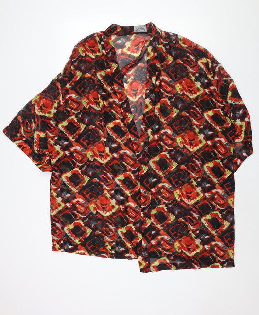 Reclaimed Vintage Womens Red Geometric Polyester Kimono Blouse Size S V-Neck - Semi Sheer