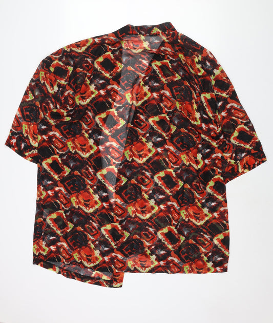 Reclaimed Vintage Womens Red Geometric Polyester Kimono Blouse Size S V-Neck - Semi Sheer