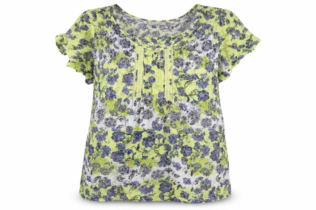Marks and Spencer Womens Multicoloured Geometric Cotton Basic Blouse Size 18 Round Neck - Lace Trim