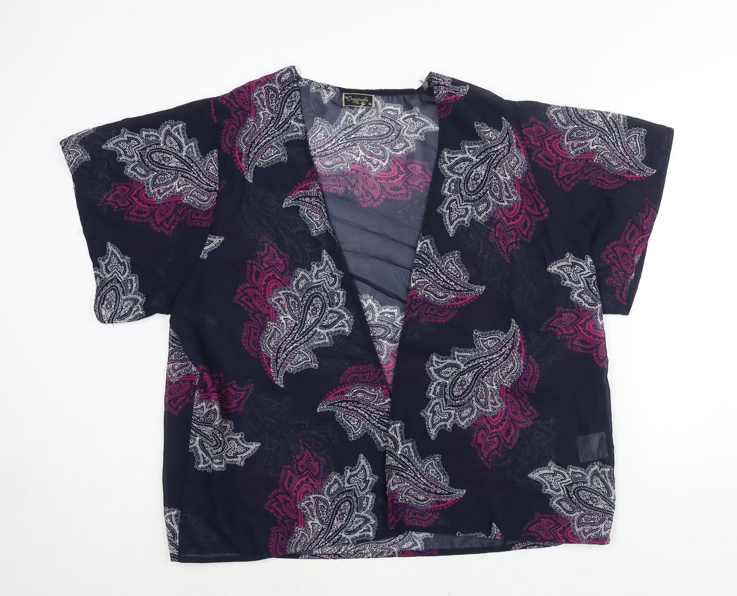 Originals Womens Blue Paisley Polyester Kimono Blouse Size L V-Neck