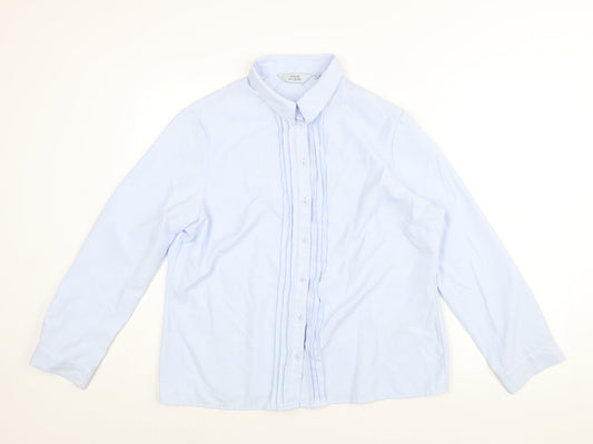 EWM Womens Blue Polyester Basic Button-Up Size 18 Collared - Pleat Detail
