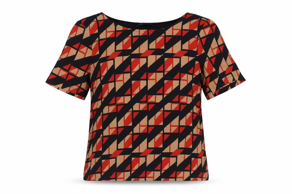 Marks and Spencer Womens Multicoloured Polyester Basic Blouse Size 8 Round Neck - Geometric Print
