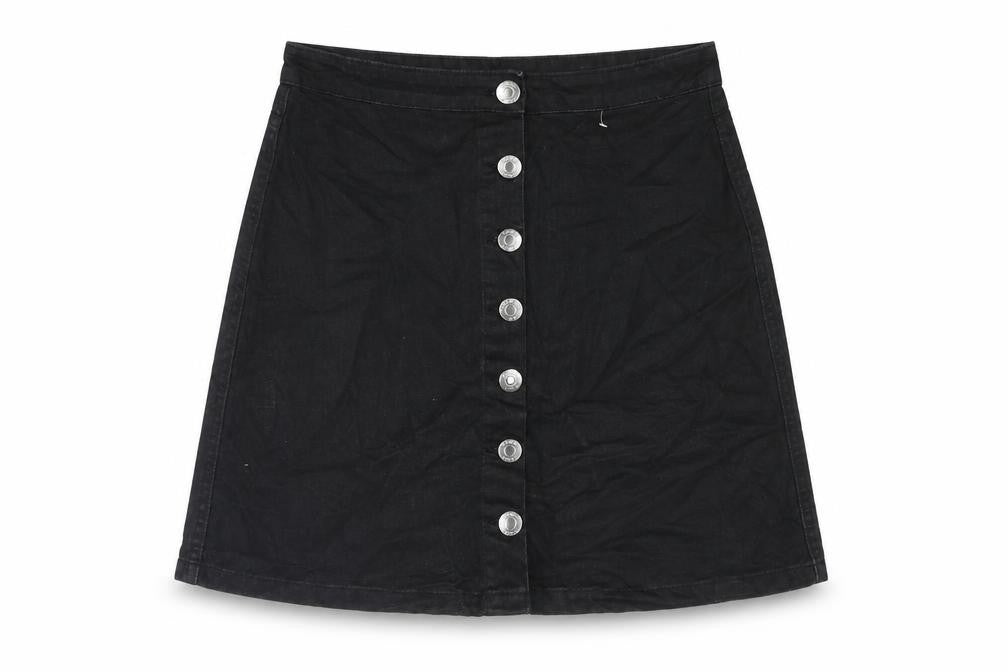 BHS Girls Black Cotton A-Line Skirt Size 15-16 Years Regular Button
