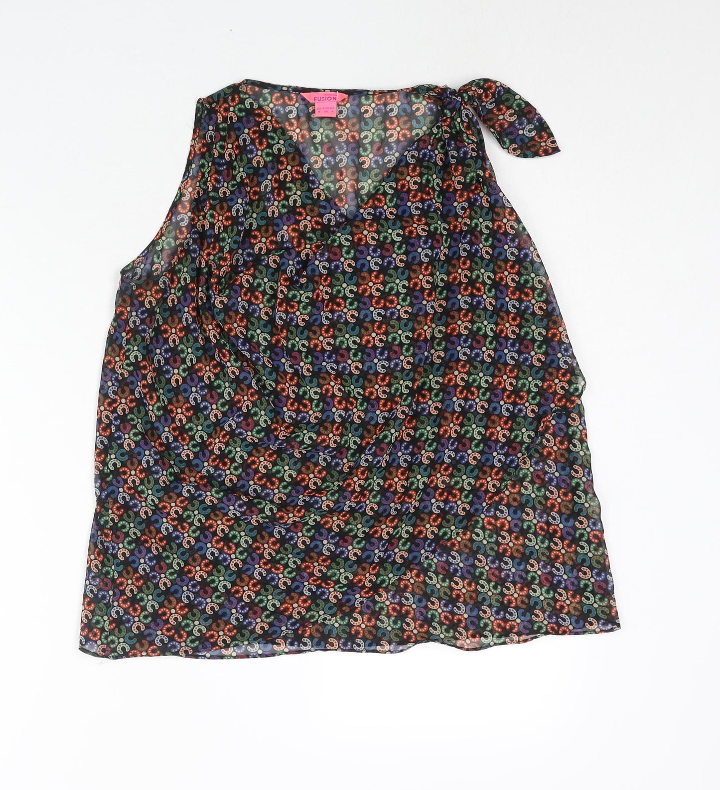 Monsoon Womens Multicoloured Geometric Polyester Camisole Blouse Size 8 Cowl Neck - Semi Sheer