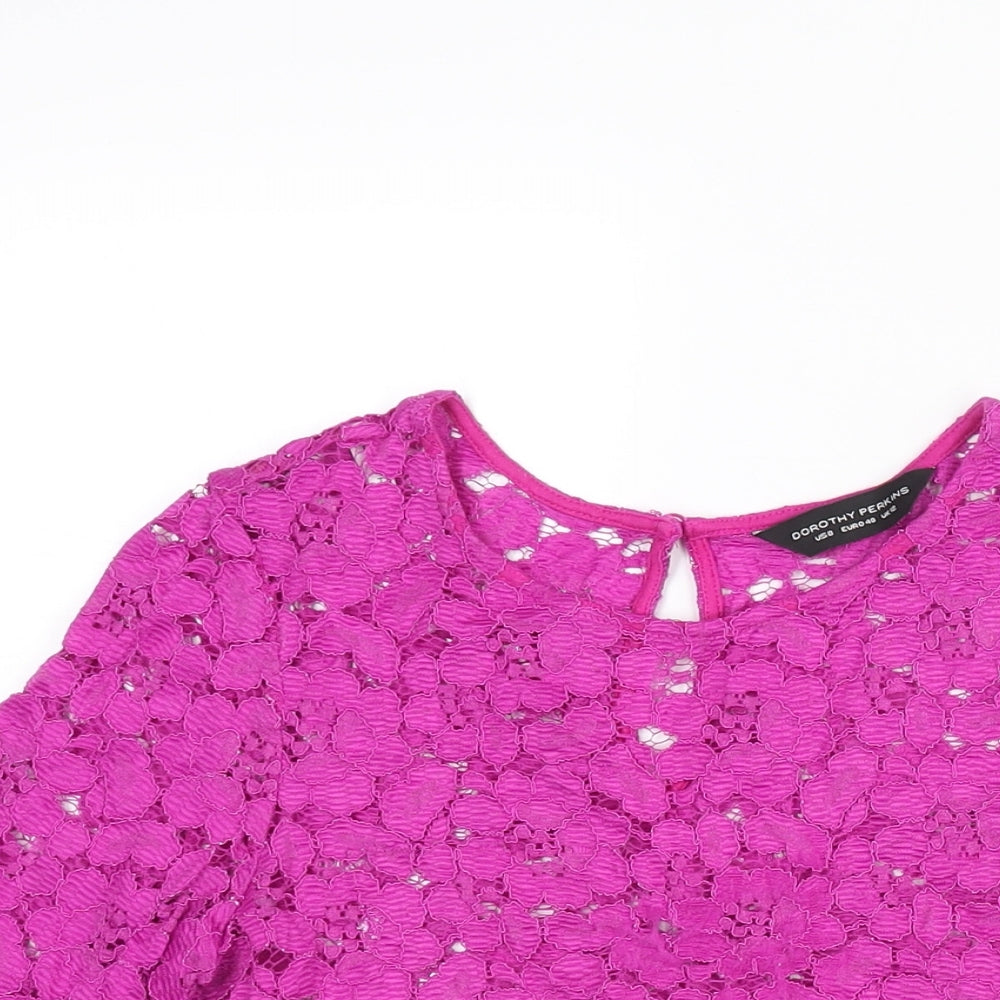 Dorothy Perkins Womens Pink Nylon Basic Blouse Size 12 Round Neck