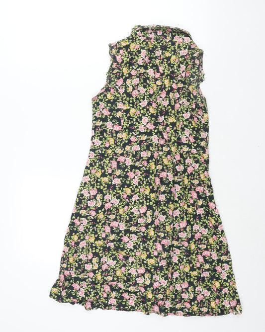 Dorothy Perkins Womens Multicoloured Floral Cotton A-Line Size 8 Collared Button - Belted Sequin Detail