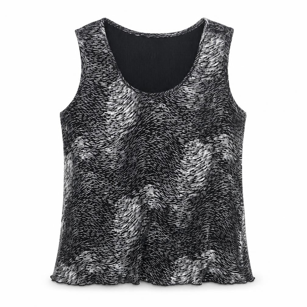 Front view of Roman women’s silver geometric polyester basic blouse, size M, scoop neck -, size M-l plisse