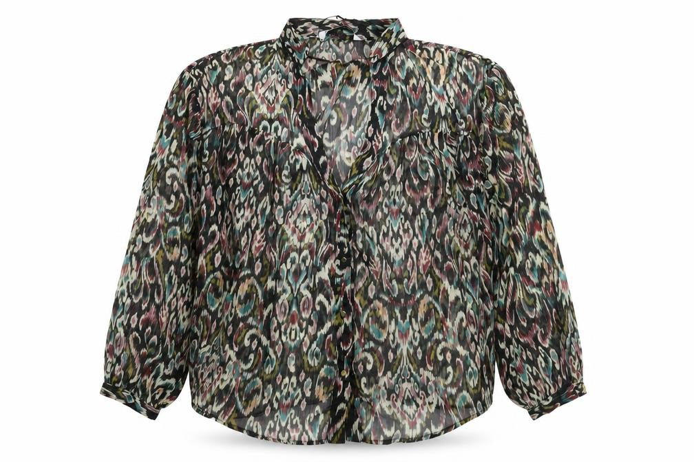 Zara Womens Multicoloured Geometric Polyester Basic Blouse Size M V-Neck - Semi Sheer
