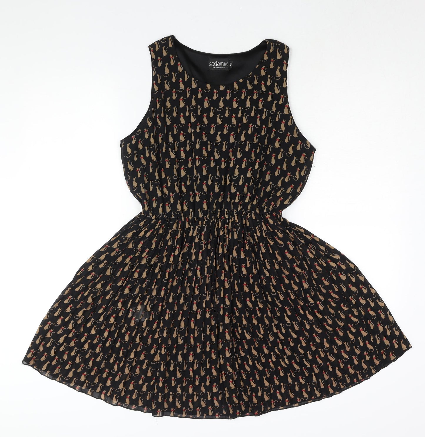 Soda Mix Womens Black Geometric Polyester Shift Size 12 Round Neck Pullover - Cat Print