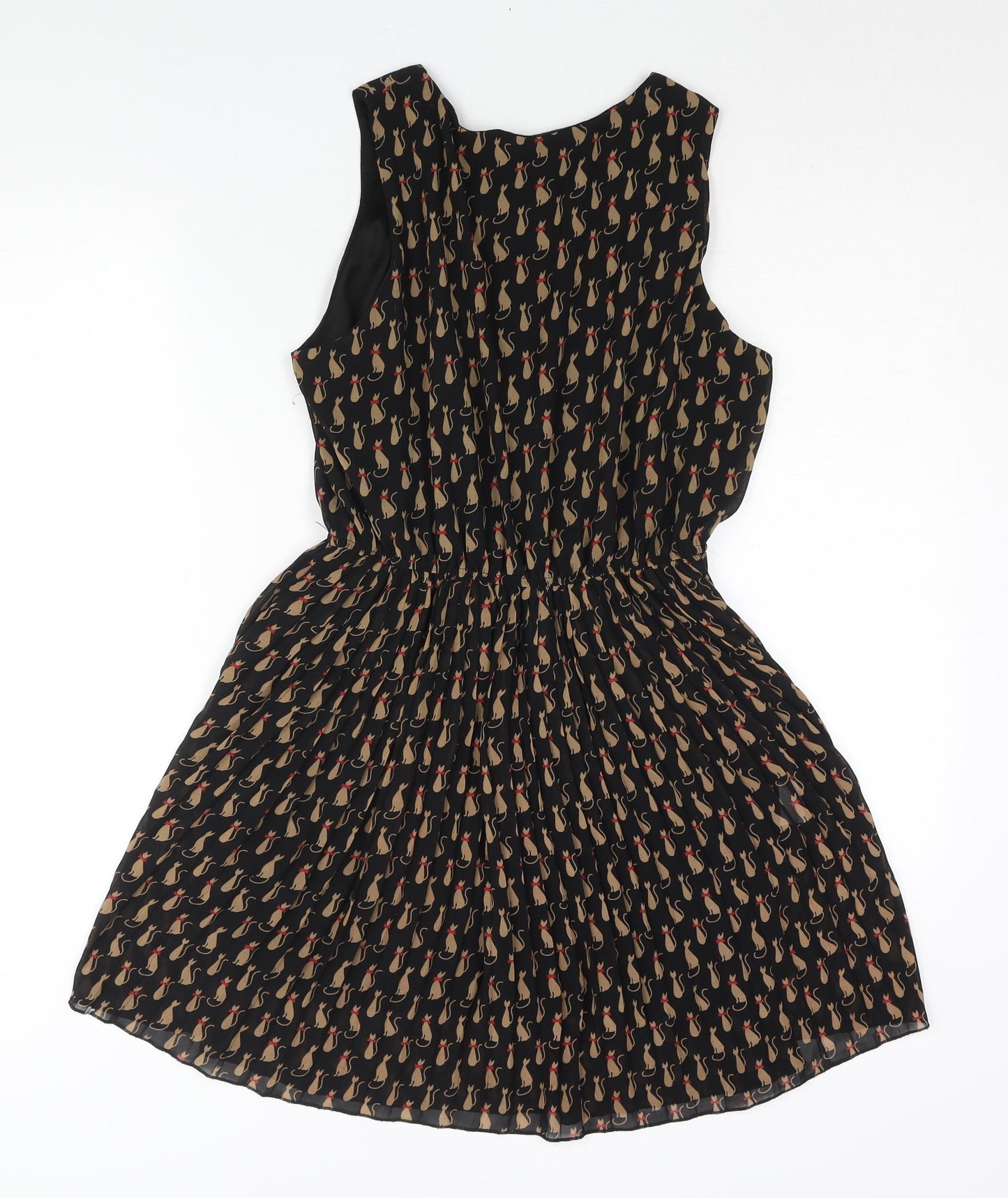 Soda Mix Womens Black Geometric Polyester Shift Size 12 Round Neck Pullover - Cat Print