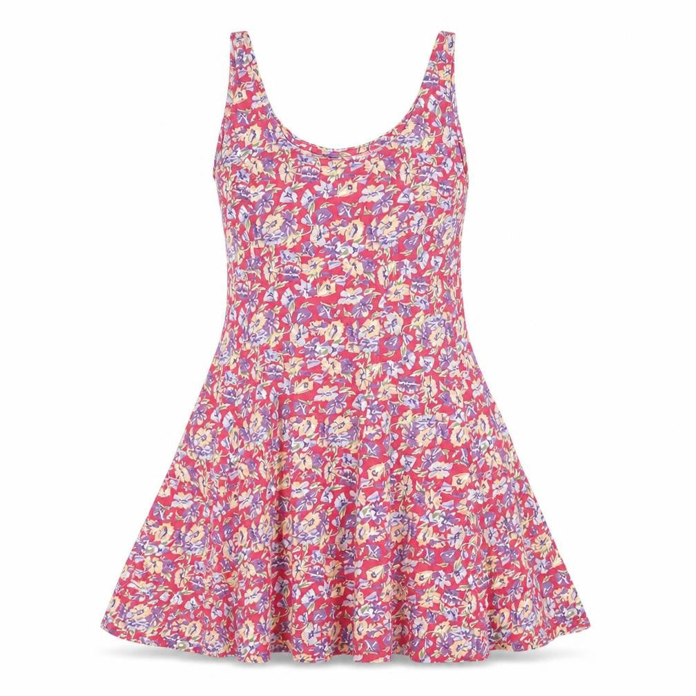 Front view of C&A women’s pink floral cotton a-line, size UK 14, scoop neck pullover