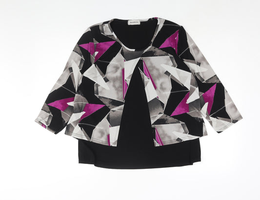 BASSINI Womens Black Geometric Polyester Basic Blouse Size 16 Round Neck - Layered