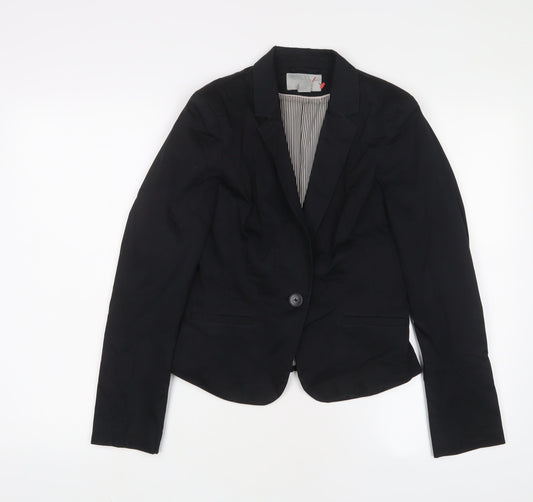 H&M Womens Black Jacket Blazer Size 8 Button