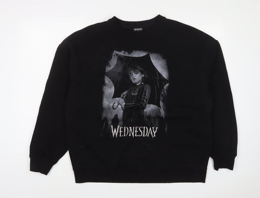 Wednesday Womens Black Cotton Pullover Sweatshirt Size M Pullover