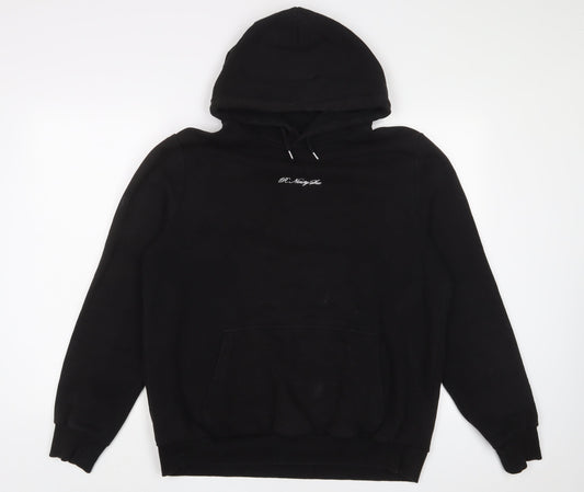 River Island Mens Black Cotton Pullover Hoodie Size L - Embroidered