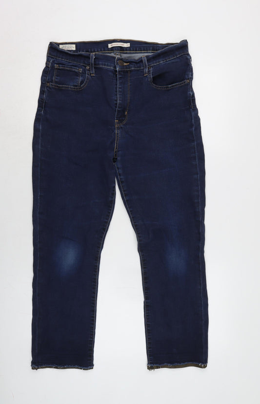 Levis Womens Blue Cotton Blend Straight Jeans Size 30 in L26 in Regular Zip - Raw / tape effect hem.