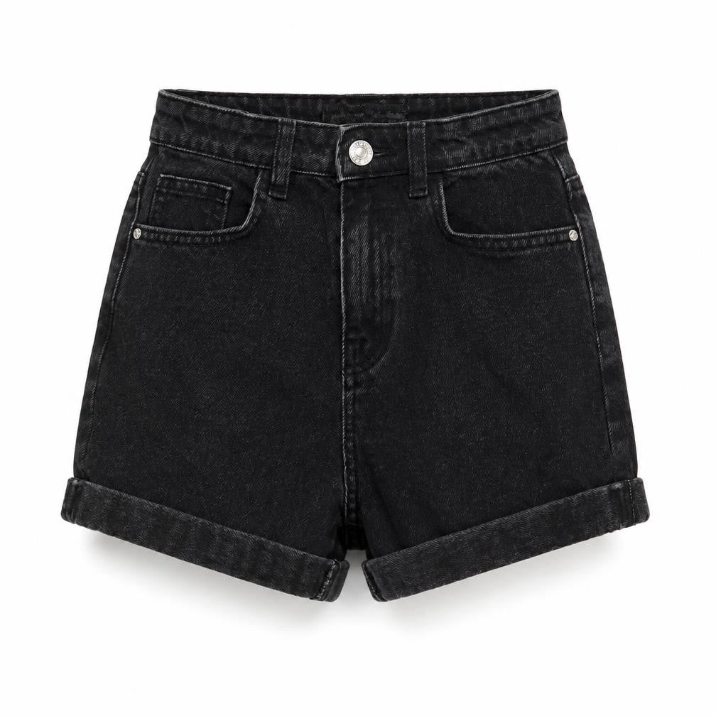 Denim & Co. Girls Black Cotton Boyfriend Shorts Size 9-10 Years Regular Zip