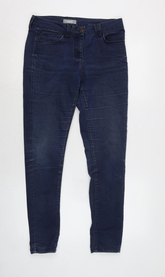 Marks and Spencer Womens Blue Cotton Blend Tapered Jeans Size 10 L28 in Regular Zip