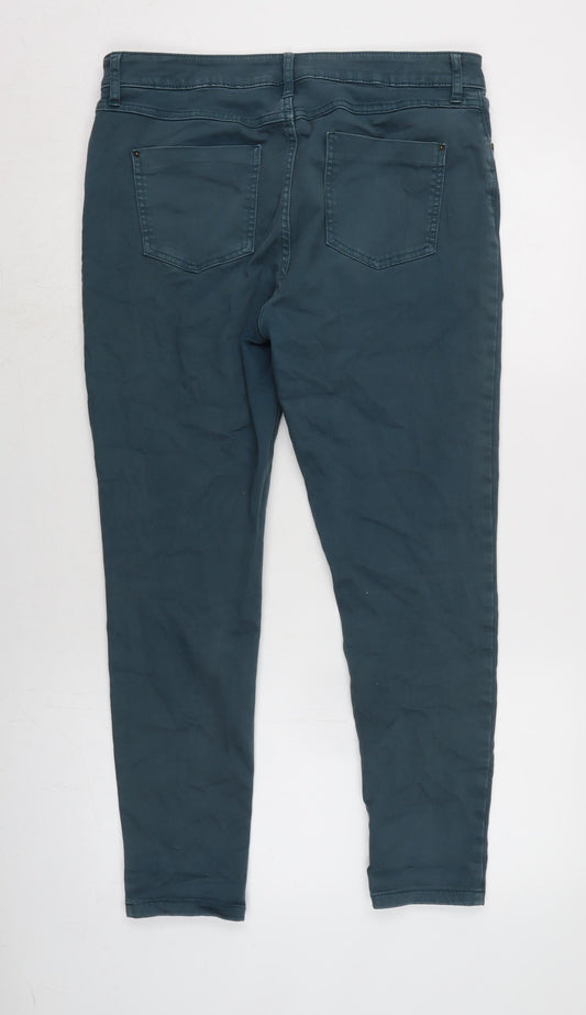 Marks and Spencer Womens Blue Cotton Blend Tapered Jeans Size 14 L26 in Regular Zip
