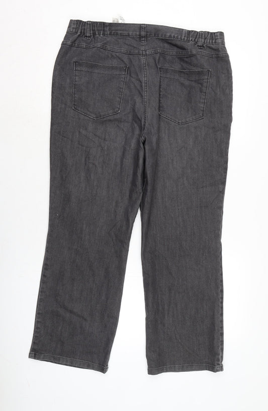 Marks and Spencer Womens Grey Cotton Trousers Size 16 L26.5 in Regular Zip