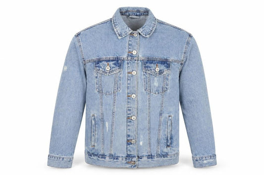 Bershaka Mens Blue Biker Jacket Size S Button - Distressed.
