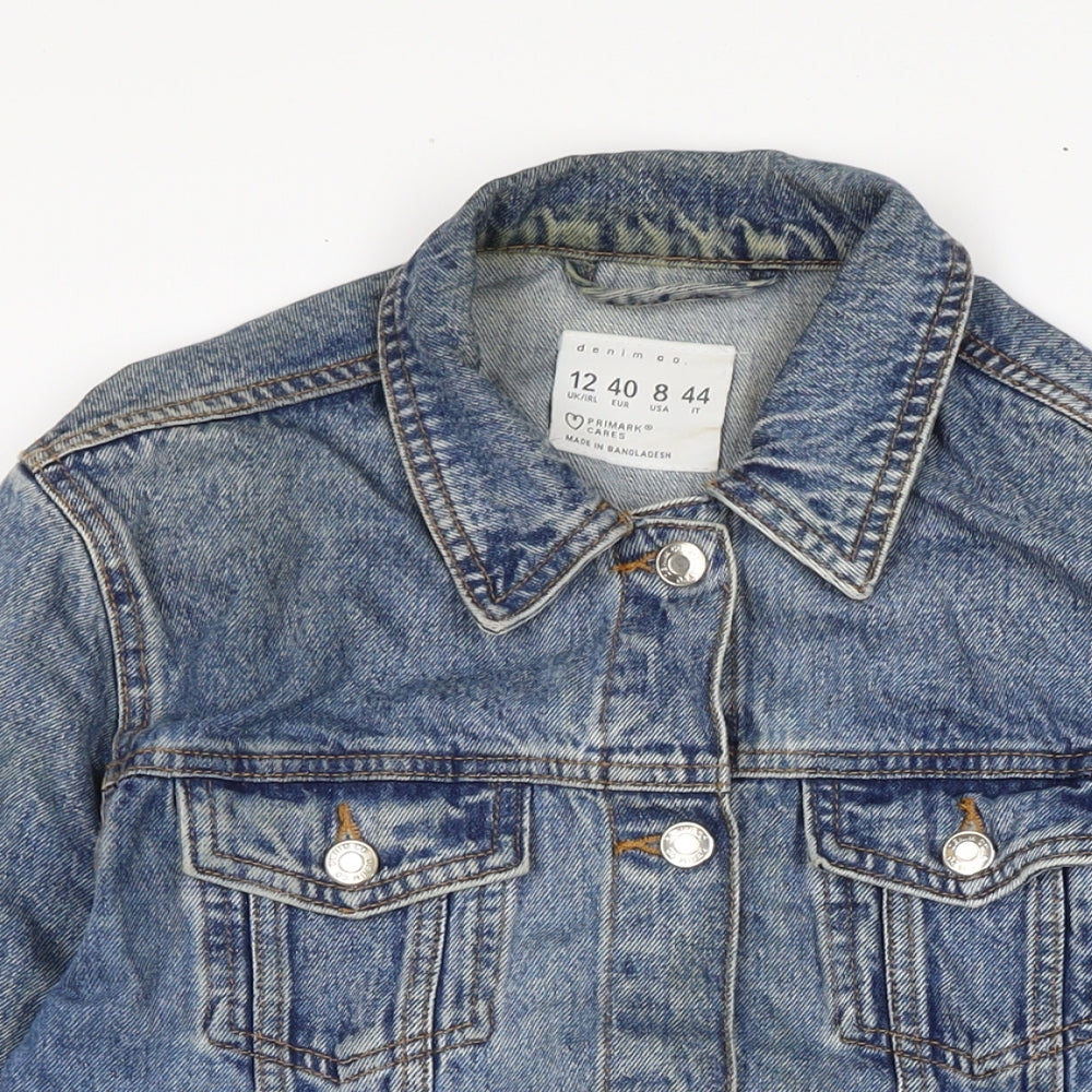 Denim & Co. Womens Black Biker Jacket Size 12 Button