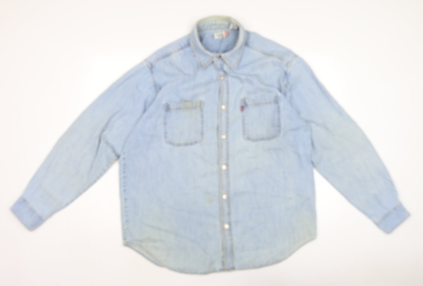 Levis Mens Blue Cotton Button-Up Size L Collared Button