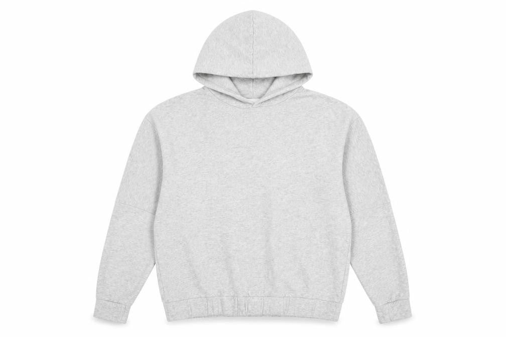 Front view of ASOS men’s grey cotton pullover hoodie, size L