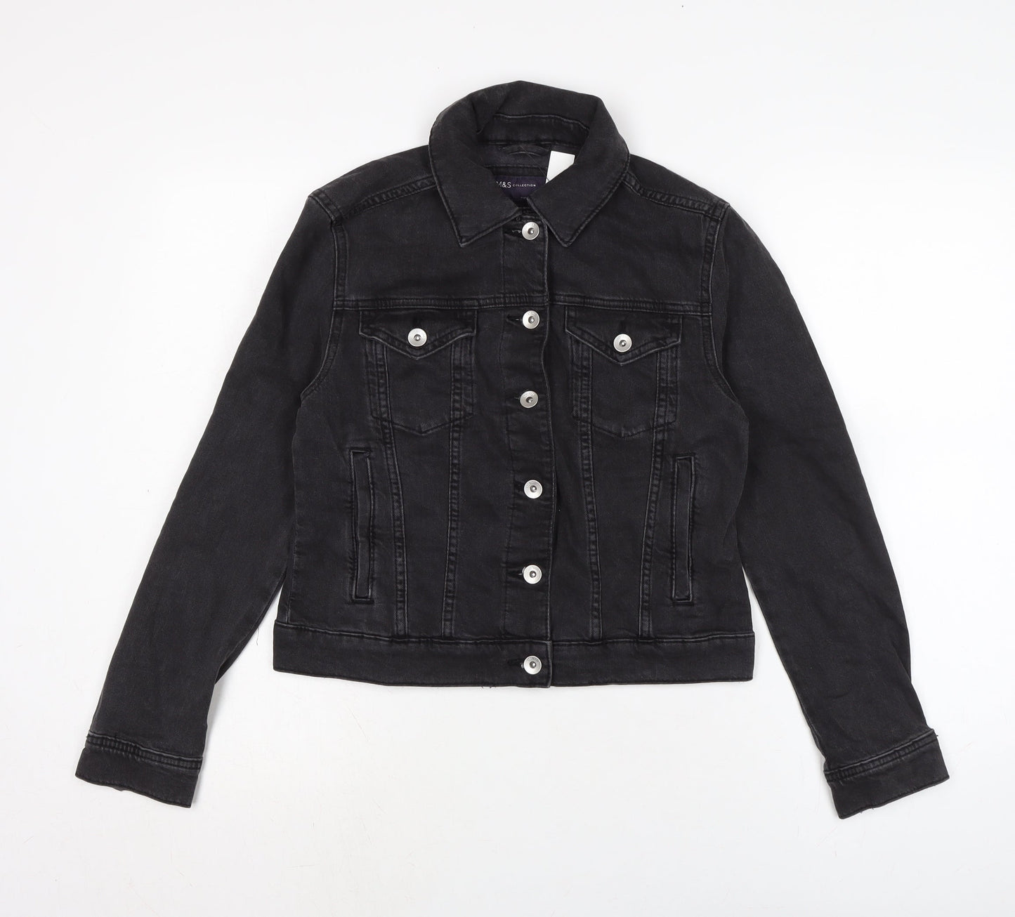Marks and Spencer Womens Grey Biker Jacket Size 10 Button