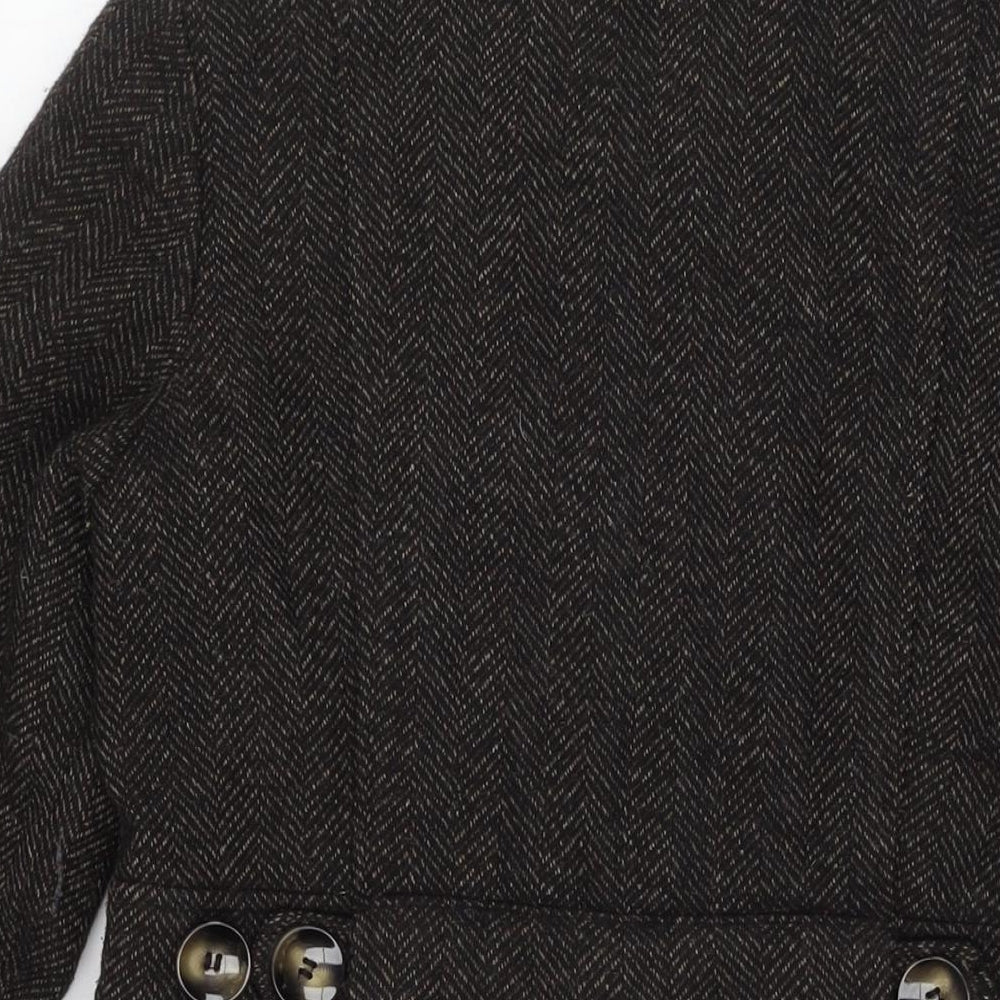 Autograph Womens Black Geometric Pea Coat Coat Size 10 Button