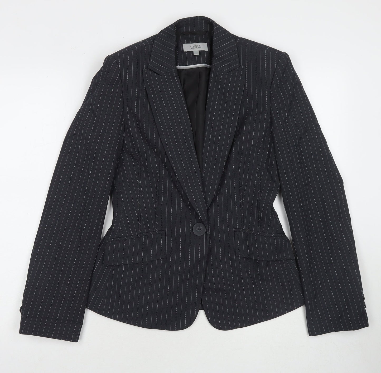 Marks and Spencer Womens Grey Striped Jacket Blazer Size 8 Button