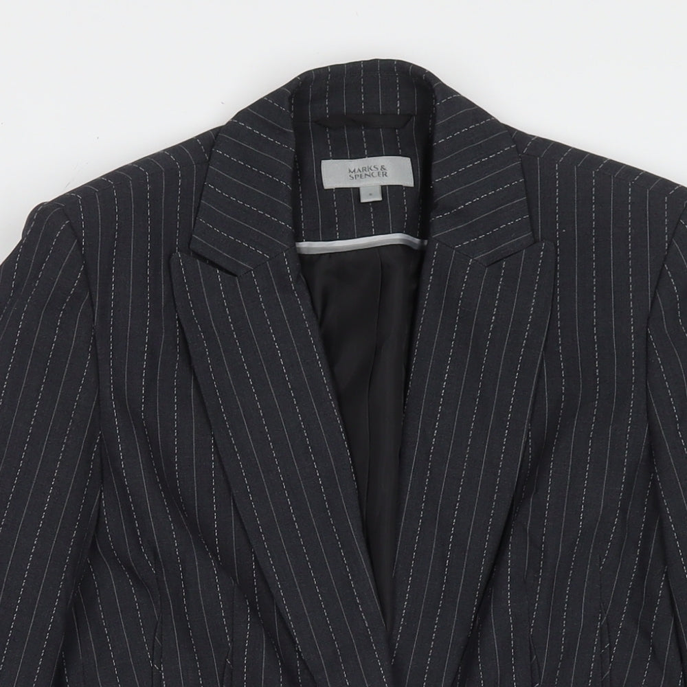 Marks and Spencer Womens Grey Striped Jacket Blazer Size 8 Button