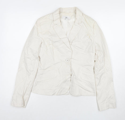 H&M Womens White Striped Jacket Size 6 Button