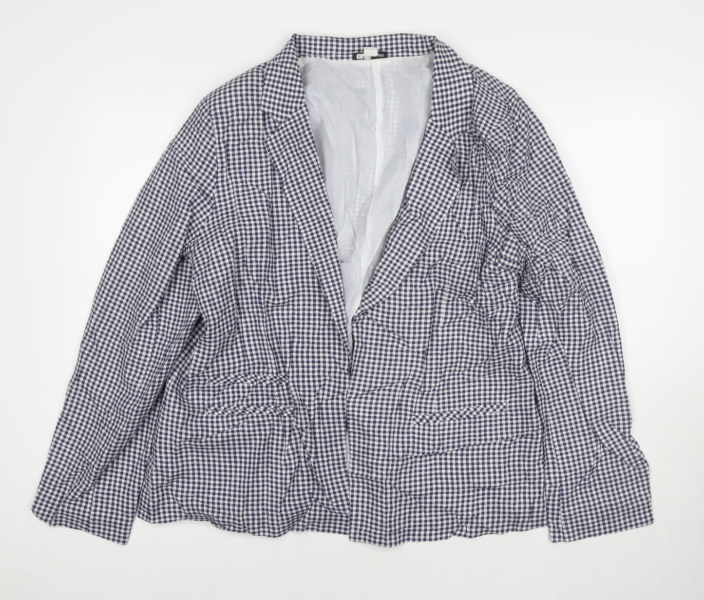 Rockmans Womens Blue Check Jacket Blazer Size 16 Hook & Eye