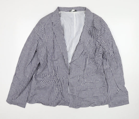 Rockmans Womens Blue Check Jacket Blazer Size 16 Hook & Eye
