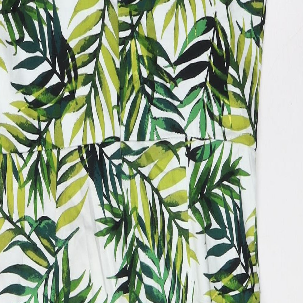 Apricot Womens Green Cotton Mini Size 12 Boat Neck Zip - Leaf Print
