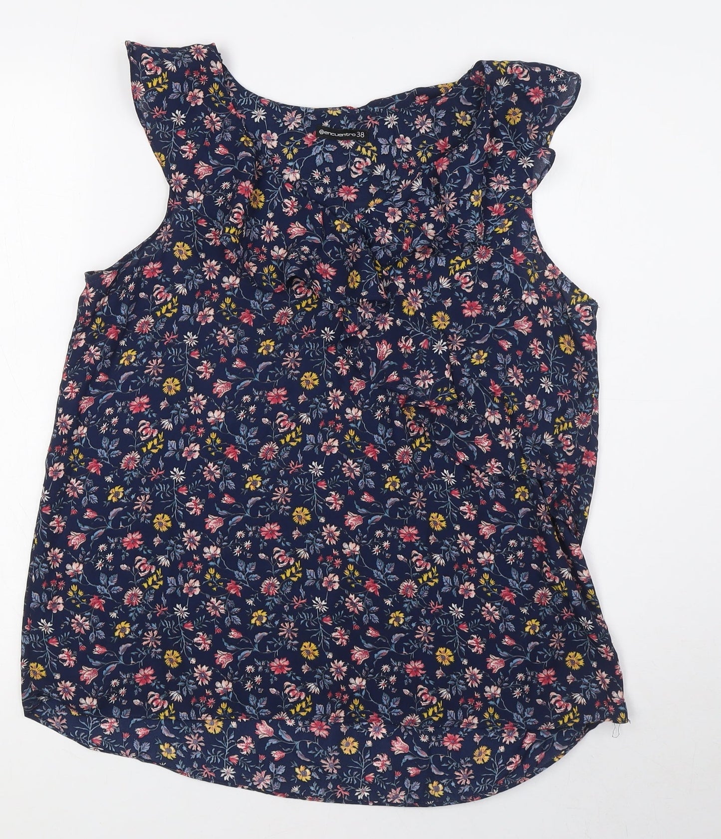 Encuentro Womens Multicoloured Floral Polyester Basic Blouse Size 10 V-Neck - Ruffled Collar