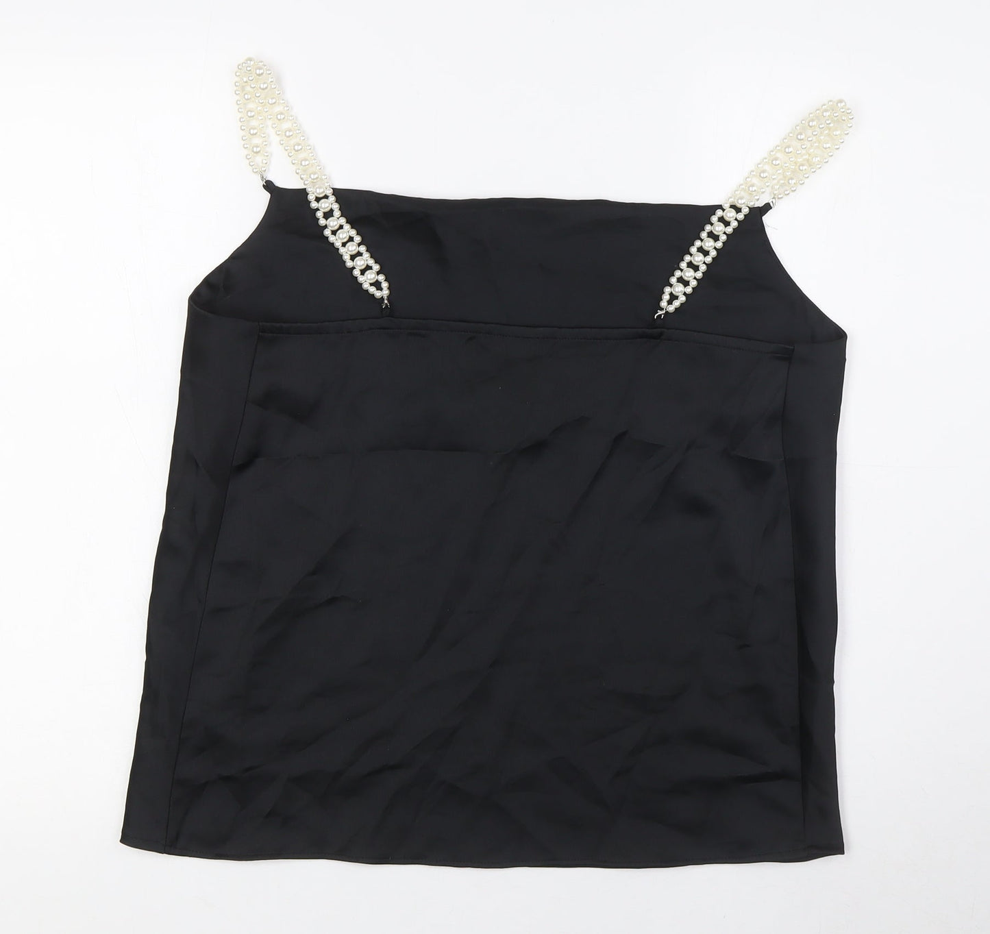 River Island Womens Black Polyester Camisole Blouse Size 12 Scoop Neck - Pearl Straps