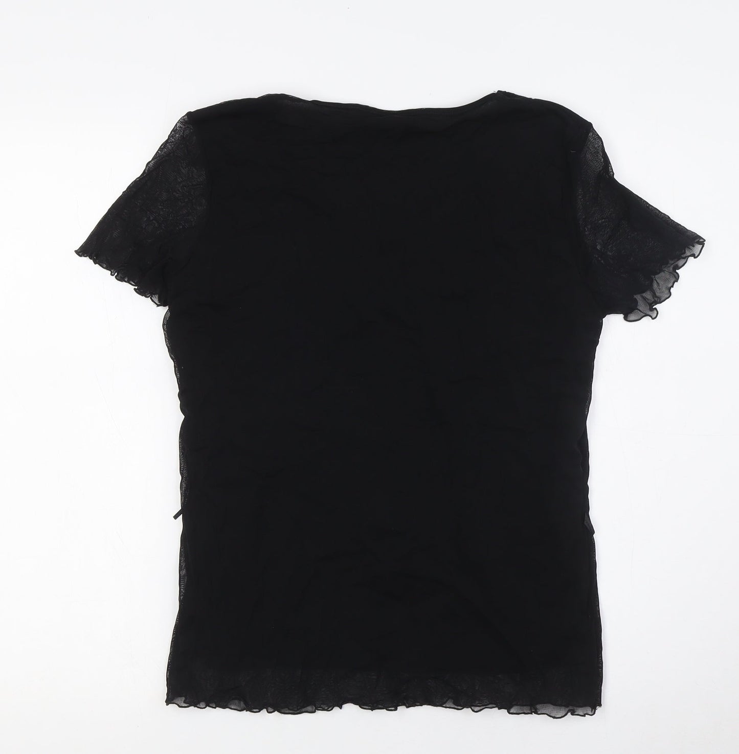BM Womens Black Nylon Basic T-Shirt Size 12 Round Neck - Sequins