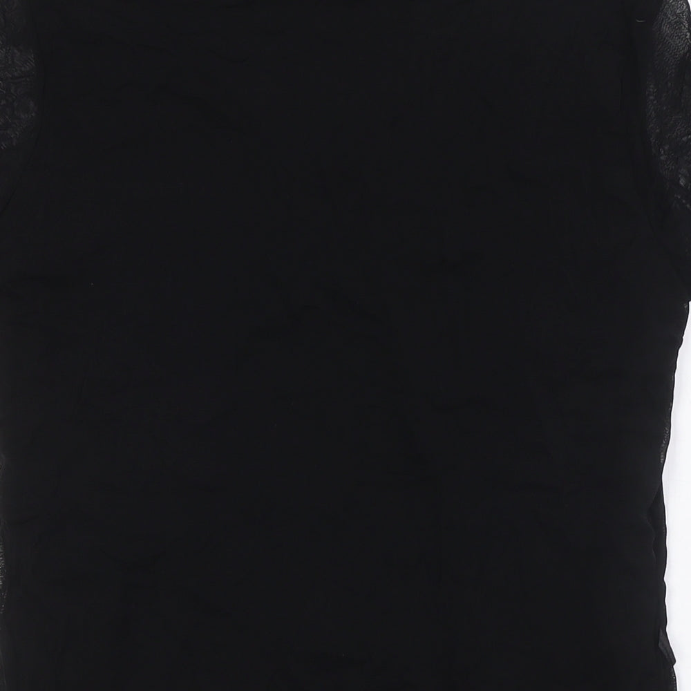 BM Womens Black Nylon Basic T-Shirt Size 12 Round Neck - Sequins